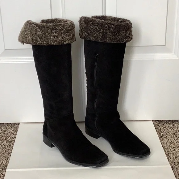 Stuart Weitzman black suede shearling boots. Size 7.5 - Picture 2 of 10